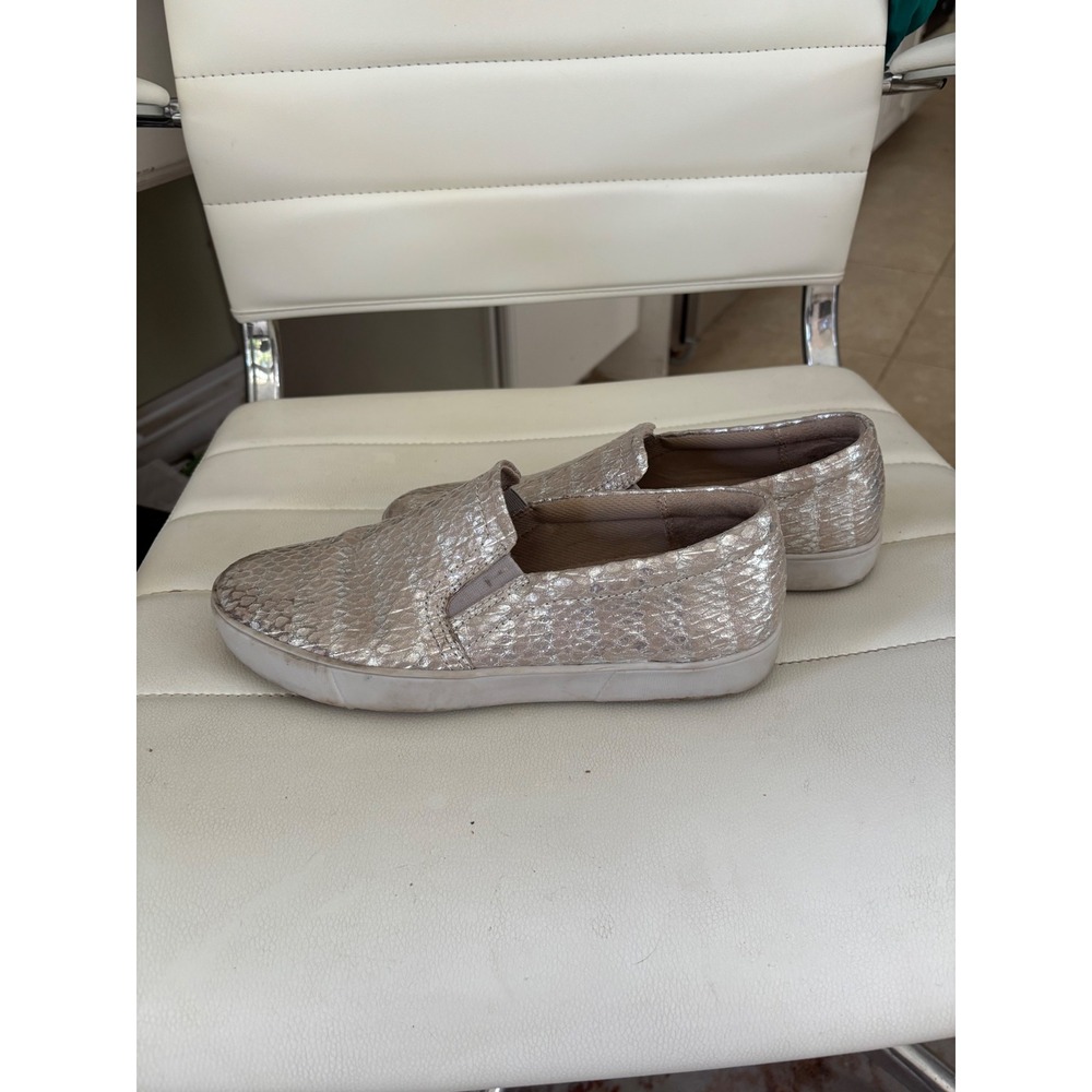 Naturalizer Marianne Silver Metallic Snakeskin Leather Slip On Sneakers 7.5M
